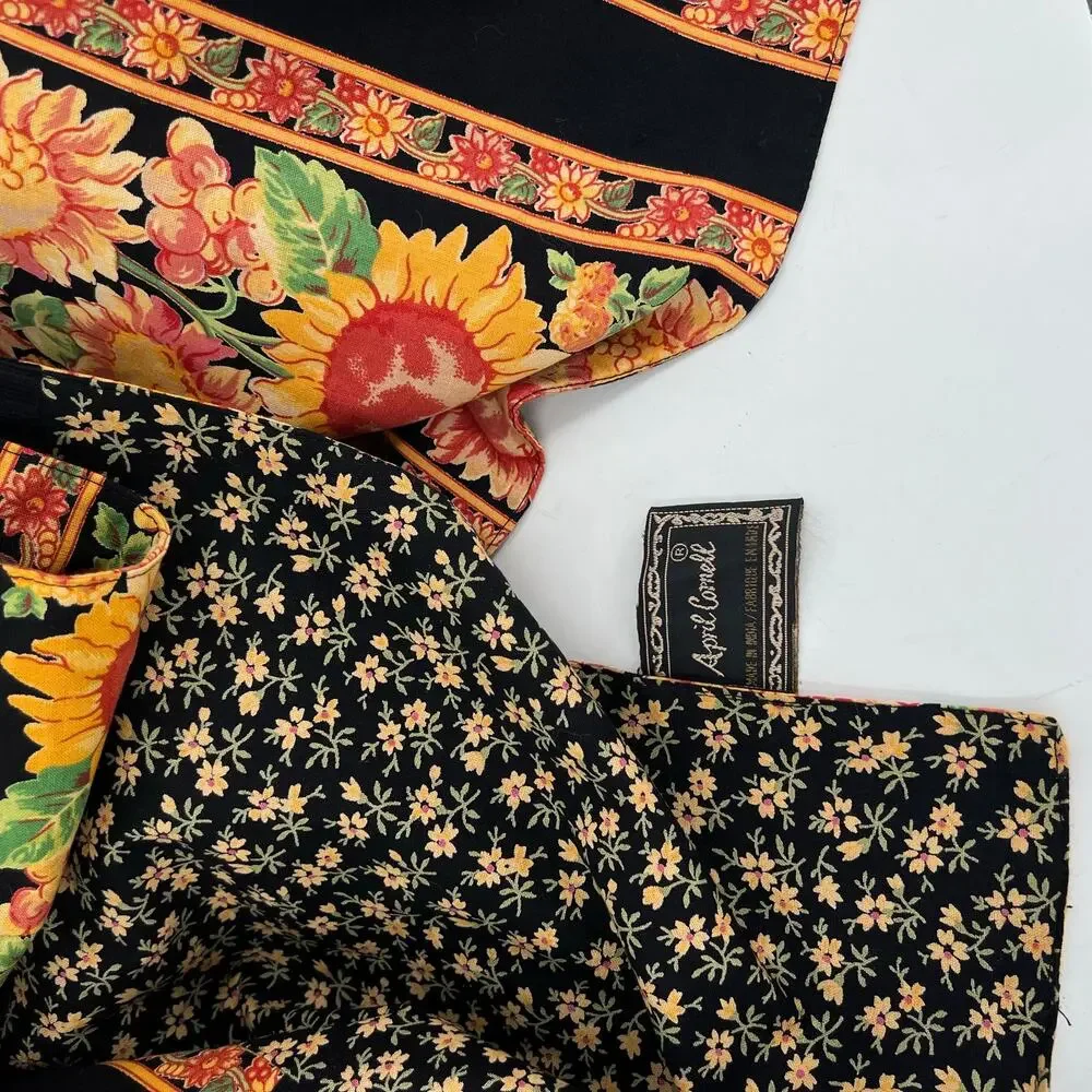 April Cornell reversible patchwork quilted sun flower tablecloth throw